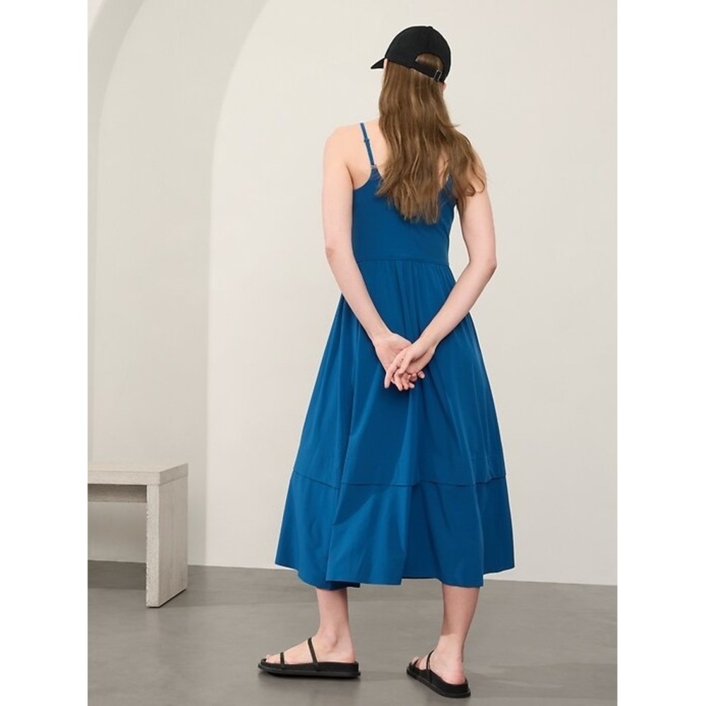 Athleta Elation V-Neck Hybrid Midi Dress Strappy with Pockets Size Medium Blue - Picture 3 of 9